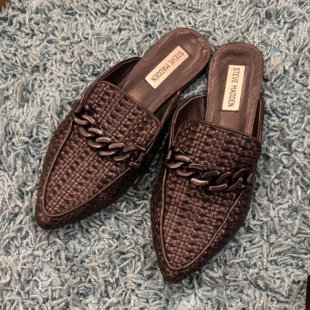 Steve Madden Black Woven Slip-On Mules